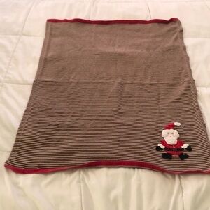 Pottery Barn kids 💯 cotton striped baby blanket with 🎅 Santa Claus brown khaki